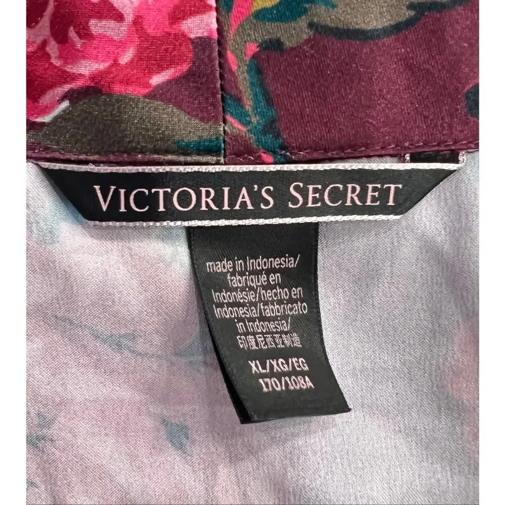 Victoria’s Secret Pajama Set Sz L/XL Slit Shorts Long Sleeve Top Burgundy Floral